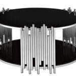 Table Basse Ronde Stick Verre Noir Pieds Chrome D90 H45 cm