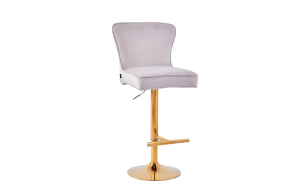 Lot 2 Tabourets de Bar Gabrielle Velours Beige Pieds Gold Hauteur Assise 65cm