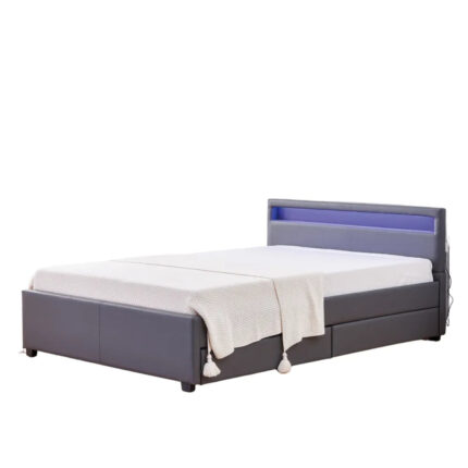 Lit Adulte Gris Tiroirs LED Sommier Inclus 160x200 cm