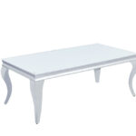 Table Basse Baroque Verre Trempé Blanc Pieds Chrome 120x60x45 cm