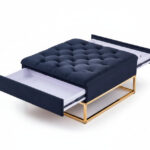Pouf Coffre TIROIRS Carré Plateau Velours Capitonné Noir 80x80x43cm 2 Tiroirs