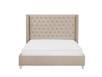 Lit Princesse Velours Beige Tête Capitonnée 180x200 cm