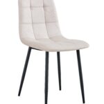 Lot 4 Chaises Salle à Manger Elisa Velours Beige Pieds Métal Noir 42x55x87cm