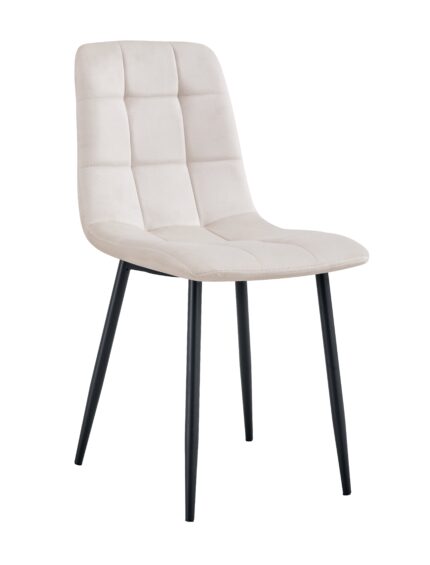 Lot 4 Chaises Salle à Manger Elisa Velours Beige Pieds Métal Noir 42x55x87cm