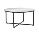 Table Basse Ronde LORIE Verre Trempé Miroir Métal Noir D90x45 cm