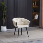Lot de 2 chaises TRESSEES Velours Pied en métal noir - écru