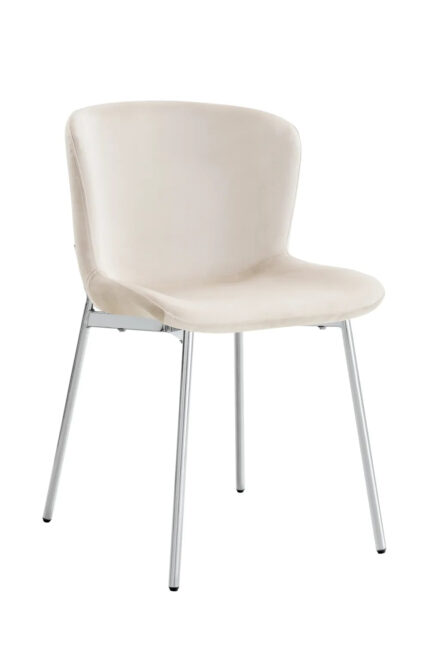 Lot de 4 Chaises Elen Velours Écru Pieds Chrome