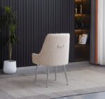 Lot 2 Chaises Salle à Manger Luxury Velours Beige Pieds Chrome 52x65,5x93,5cm