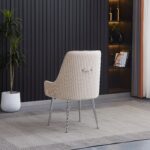Lot 2 Chaises Salle à Manger Luxury Velours Beige Pieds Chrome 52x65,5x93,5cm