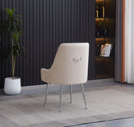 Lot 2 Chaises Salle à Manger Luxury Velours Beige Pieds Chrome 52x65,5x93,5cm