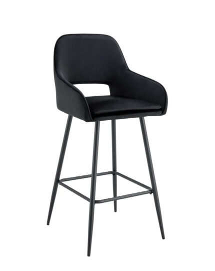 Lot 2 Tabourets de Bar Athena Velours Noir Pieds Métal Noir 47x41x104cm
