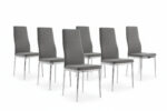Lot 6 chaises velours gris pieds métal chrome 39x39x95 cm TOLIA