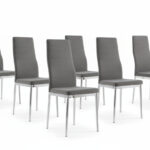 Lot 6 chaises velours gris pieds métal chrome 39x39x95 cm TOLIA
