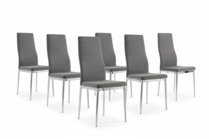 Lot 6 chaises velours gris pieds métal chrome 39x39x95 cm TOLIA