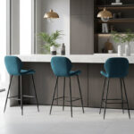 Lot 4 Tabourets de Bar Prado Velours Pieds Métal Noir 51x41x102cm