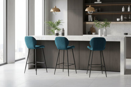 Lot 4 Tabourets de Bar Prado Velours Pieds Métal Noir 51x41x102cm