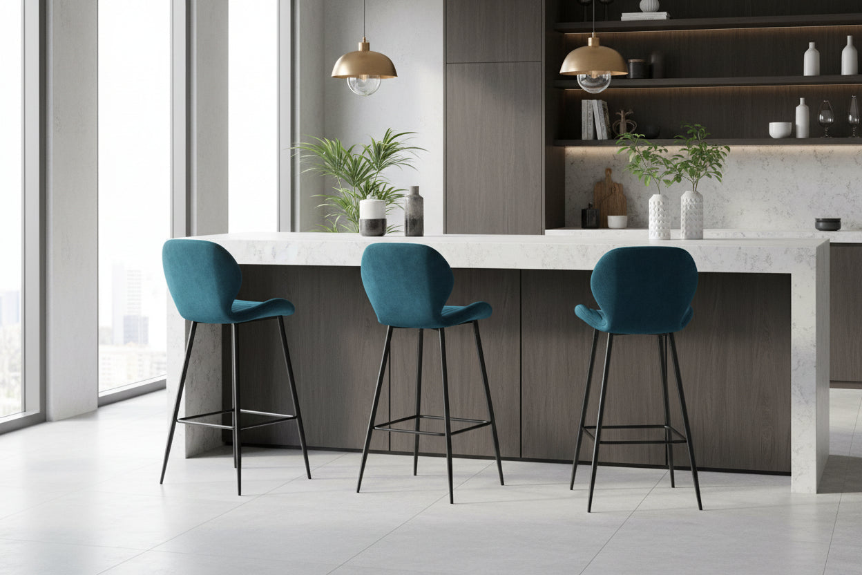0 4829.jpg Lot 4 Tabourets de Bar Prado Velours Pieds Métal Noir 51x41x102cm
