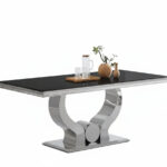 Table à Manger Trofy Verre Noir Chrome 150x90 cm