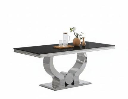 Table à Manger Trofy Verre Noir Chrome 150x90 cm