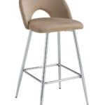 Lot 2 Tabourets de Bar Teddy Velours Taupe Pieds Chrome 47x36x98cm
