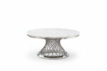 Table Basse Deluxe Ronde Verre Trempé Marbré Blanc Chrome D100x45 cm
