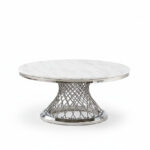 Table Basse Deluxe Ronde Verre Trempé Marbré Blanc Chrome D100x45 cm