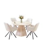 Table à Manger Ronde Solal Céramique Pied Effet Travertin Ø120x75 cm