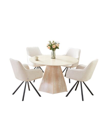 Table à Manger Ronde Solal Céramique Pied Effet Travertin Ø120x75 cm
