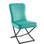 Lot 4 Chaises Salle à Manger Gabrielle Velours Vert Capitonné Pieds Métal Noir