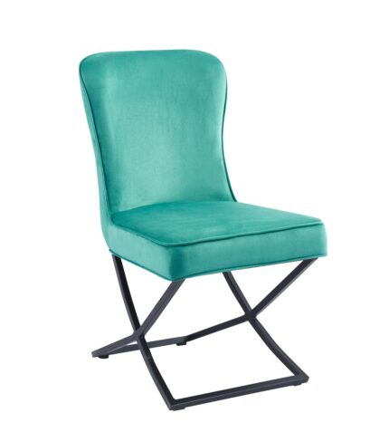 Lot 4 Chaises Salle à Manger Gabrielle Velours Vert Capitonné Pieds Métal Noir