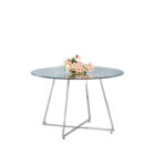 Table à Manger Ronde HELOISE Chrome Plateau Verre Transparent D120 cm