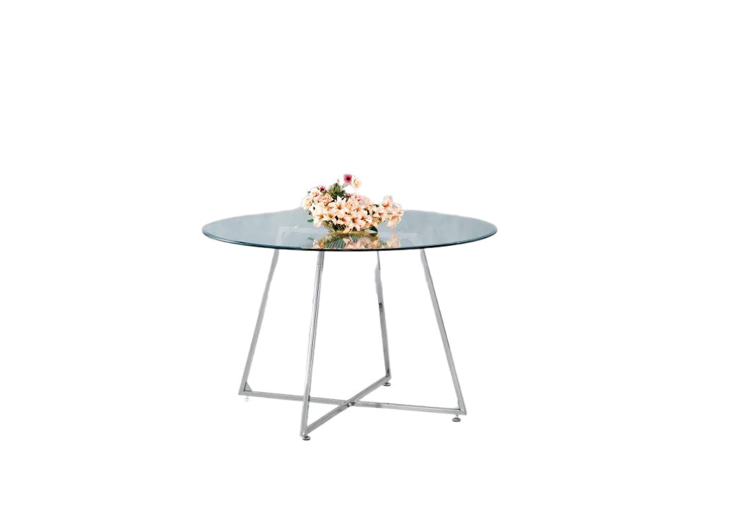 0 4842.jpg Table à Manger Ronde HELOISE Chrome Plateau Verre Transparent D120 cm