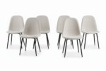 Lot de 6 chaises scandinaves velours blanc doudou pieds métal noir 44x50x87 cm