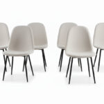 Lot de 6 chaises scandinaves velours blanc doudou pieds métal noir 44x50x87 cm