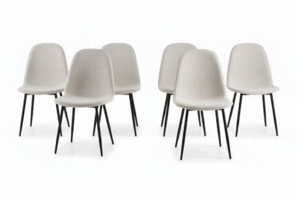 Lot de 6 chaises scandinaves velours blanc doudou pieds métal noir 44x50x87 cm