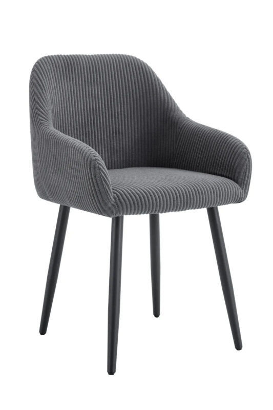 Lot 2 Chaises Salle à Manger Peach Accoudoirs Gris Pieds Métal Noir