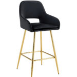 Lot 2 Tabourets de Bar Athena Velours Noir Pieds Gold 47x41x104cm