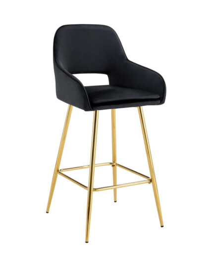 Lot 2 Tabourets de Bar Athena Velours Noir Pieds Gold 47x41x104cm