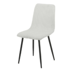 Lot 4 Chaises Salle à Manger Bobby Velours Côtelé Blanc Cassé Pieds Métal Noir 52x44x87cm