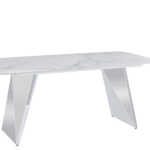 Table à Manger Graffi Céramique Marbre Blanc Pieds Chrome 180x90 cm
