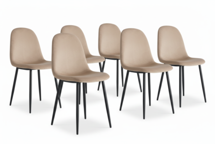 Lot de 6 Chaises Scandinaves Velours Taupe Pieds Métal Noir 44x50x87 cm