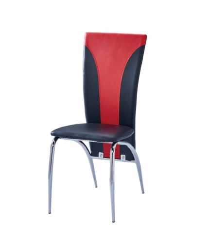 Lot 2 Chaises Salle à Manger Similicuir Noir Rouge Pieds Chrome – DUNA
