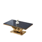 Table Basse Trofy Rectangle Verre Trempé Marbré Noir Pied Central Métal Doré 120x70x45 cm