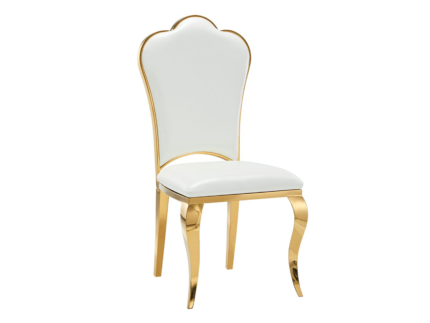 Lot 4 Chaises Salle à Manger Sakura Prestige Simili Cuir Blanc Pieds Gold 61x48x107cm