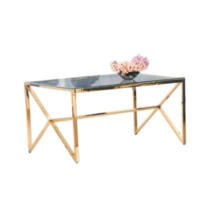 Table à Manger Design Verre Trempé Transparent Pieds Dorés 150x90 cm