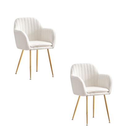 Lot de 2 chaises Chic KANVAS en velours blanc doudou pieds Gold
