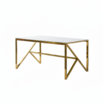 Table à Manger Design Verre Trempé Marbré Blanc Pieds Dorés 150x90 cm