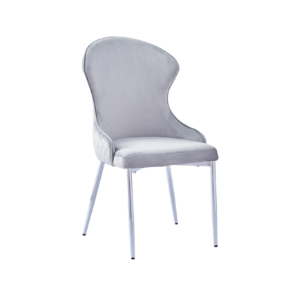 Lot 2 Chaises Salle à Manger Hilton Velours Gris Pieds Chrome