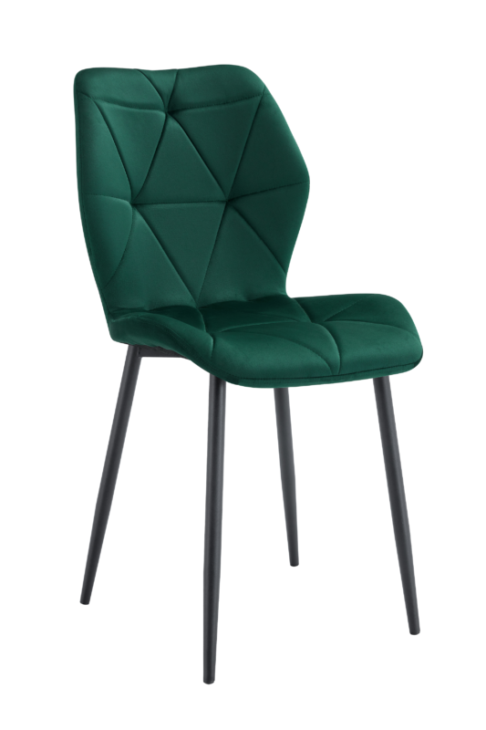 Lot 4 Chaises Salle à Manger Coquillage Velours Vert Sapin Pieds Métal Noir 46x58,5x87cm