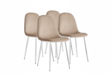 Lot de 4 Chaises Scandinaves Velours Taupe Pieds Chrome 43,5x40x87cm